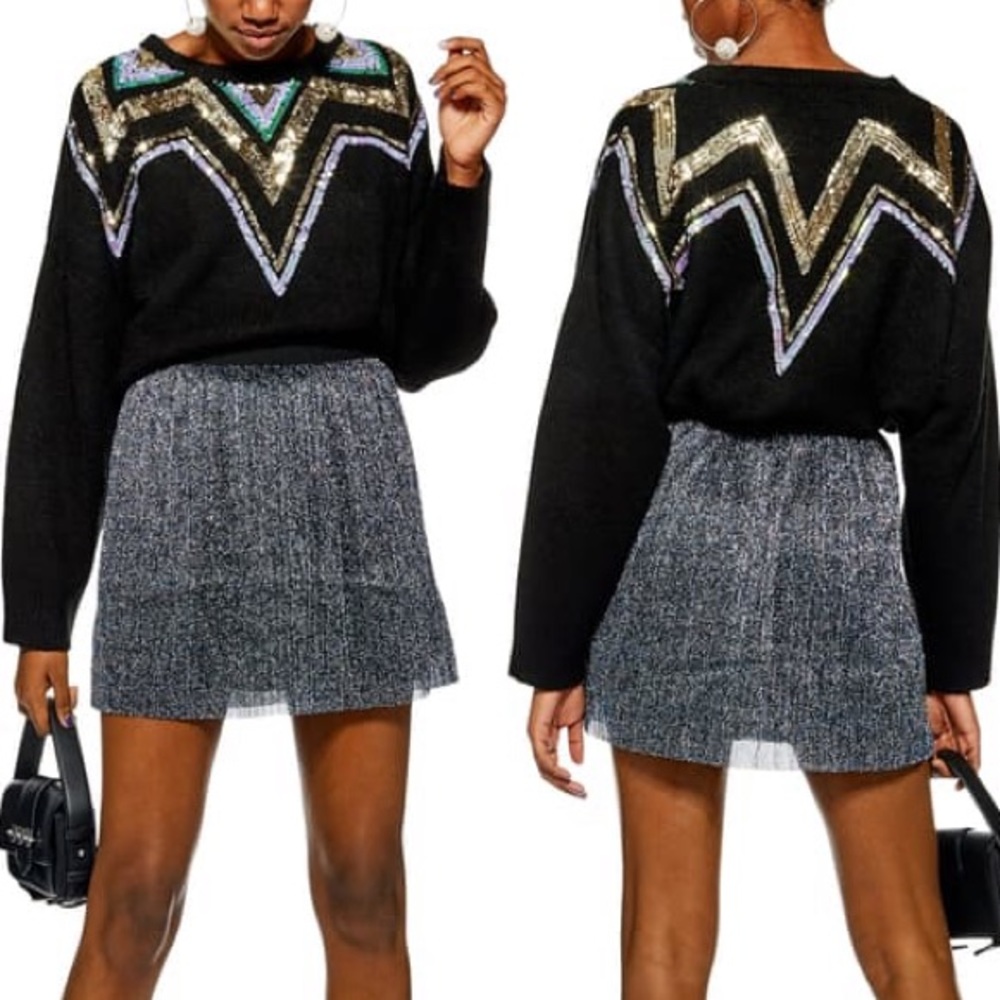 Topshop Metallic Plissé Mini Skirt